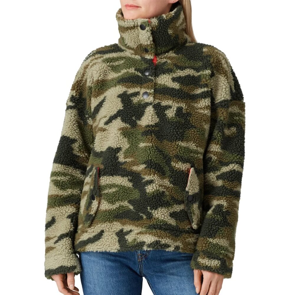 J. CREW Oversized Camo Sherpa Pullover Jacket Fits Like A Small XXS $138 msrp - Picture 3 of 10